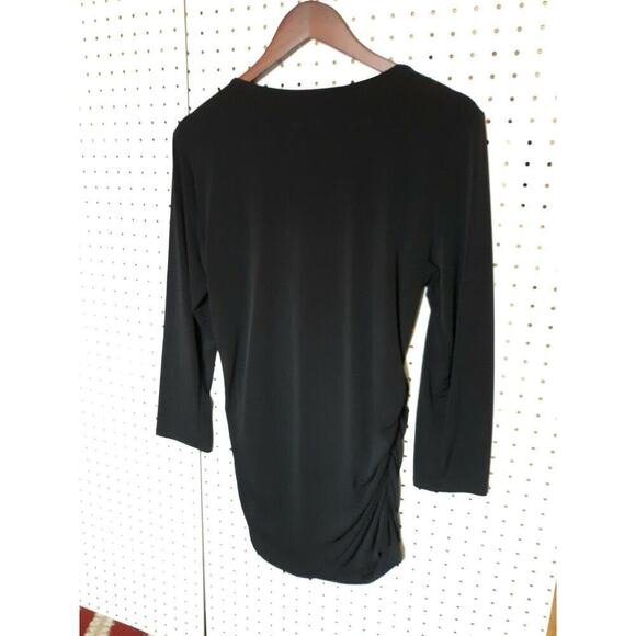 Ellen Tracy Black Ruched Sides Tunic With Embellishment Around Neck Large - Picture 2 of 8